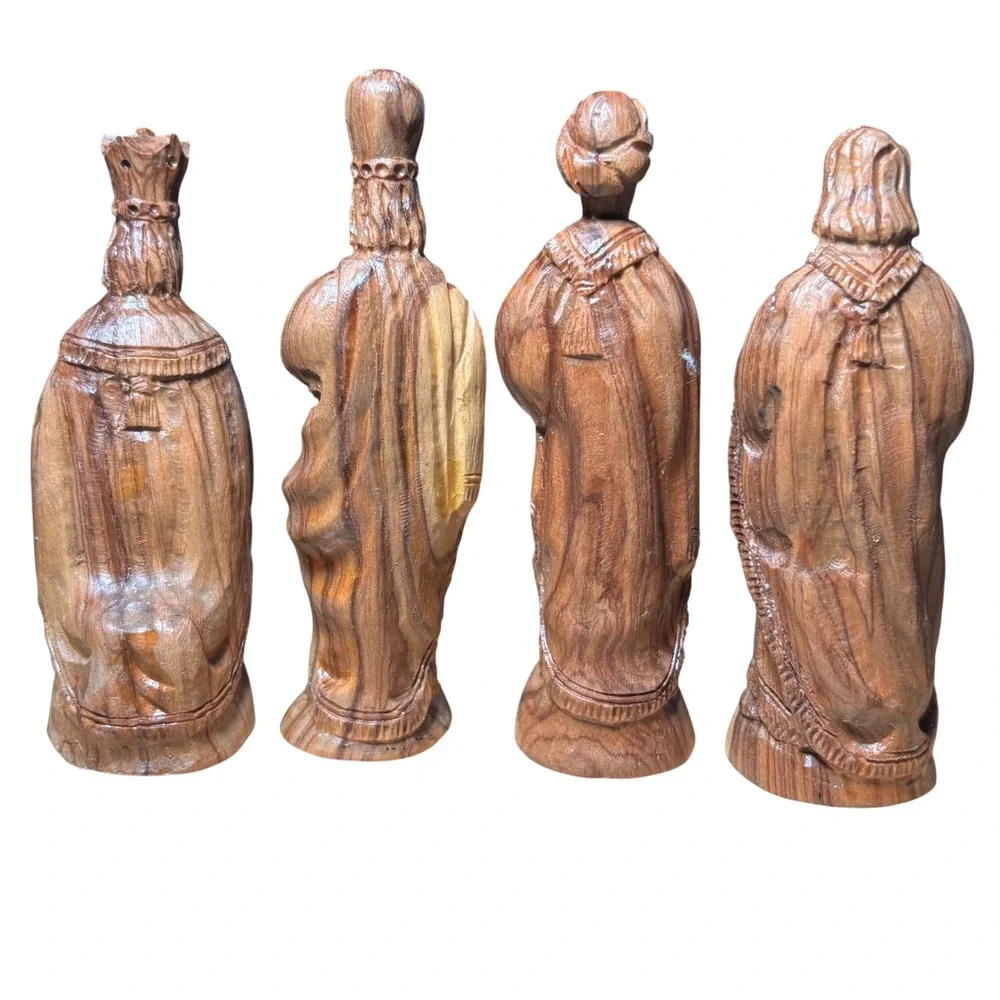 Antique Hand Carved Olive Wood Nativity Set 12 Piece Jerusalem Signed‎ by Artist